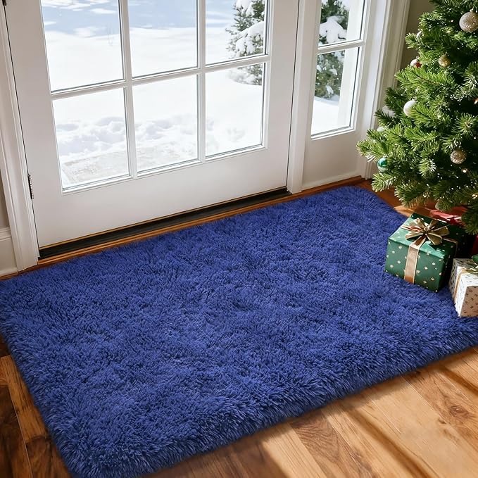Merelax Modern Soft Fluffy Small Shaggy Rug for Bedroom Livingroom Dorm Kids Room Indoor Home Decorative, Non-Slip Plush Furry Fur Area Rugs Comfy Nursery Accent Floor Carpet 2X4 Feet, Light Navy