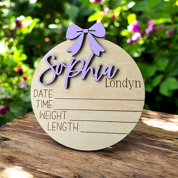 Generic Personalized 3D Baby Girl Name Announcement Sign - Custom Newborn Birth Stats - Hospital Photo Prop - Multiple Sizes & Fonts - 30 Color Options