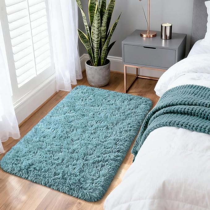 Merelax Soft Modern Indoor Large Shaggy Rug for Bedroom Livingroom Dorm Kids Room Home Decorative, Non-Slip Plush Fluffy Furry Fur Area Rugs Comfy Nursery Accent Floor Carpet 3x5 Feet, Turquoise Green
