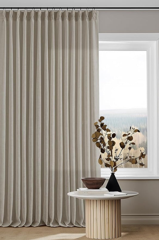 102 Inch Long Curtains Pinch Pleat Linen Curtains for Living Room Bedroom 2 Panels Tan Brown Burlywood Taupe Light Filtering Privacy 102 Inch Pleated Drapes Hooks Rings Back Tab for Sliding Door