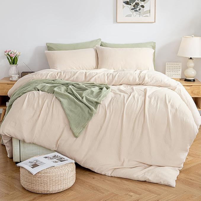 MILDLY Muslin Duvet Cover King - 100% Washed Cotton Linen Like Gauze Comforter Cover 3 Pieces Breathable & Lightweight for All Season