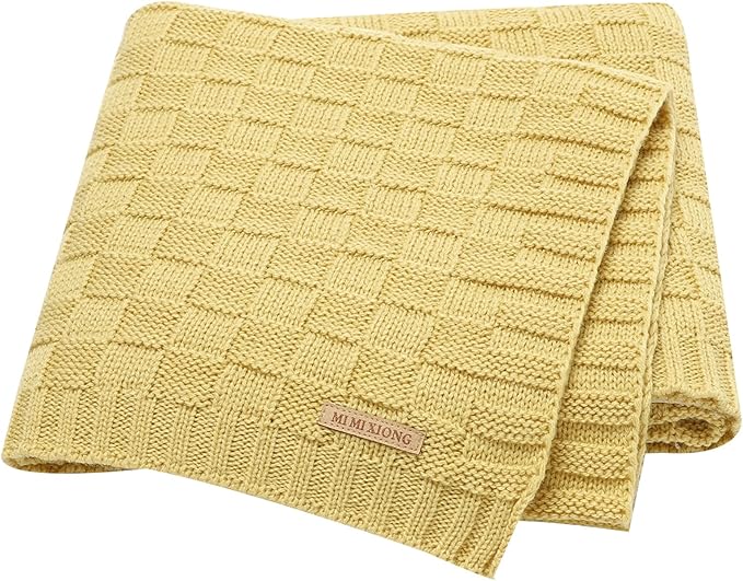 LAWKUL Baby Blankets Knit Cable Babe Blanket Soft Airy Newborn Infant Receiving Swaddle Yellow Neutral Crib Stroller 40"x30"