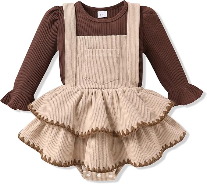 YOUNGER TREE Newborn Baby Girl Fall Winter Outfits Long Sleeve Romper Corduroy Overall Dress Infant Skirt Clothes Sets