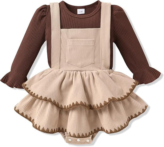 YOUNGER TREE Newborn Baby Girl Fall Winter Outfits Long Sleeve Romper Corduroy Overall Dress Infant Skirt Clothes Sets