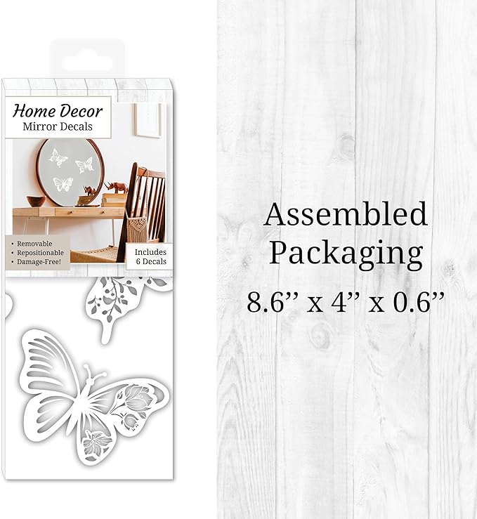 White Floral Butterfly Mirror Decals - Vinyl Stickers for Mirrors, Walls, Doors, Windows - Easy to Apply and Remove - Nursery Living Room Nursery Laundry Kitchen