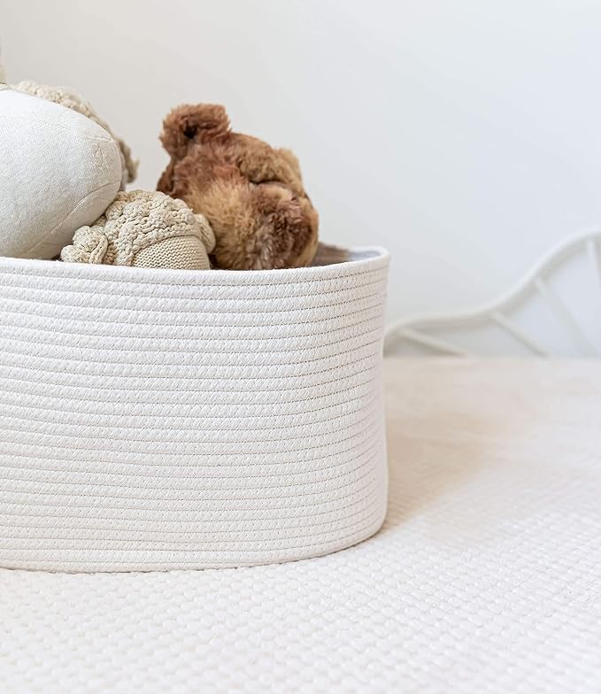 OrganiHaus Set of 3 Off-White Woven Storage Baskets for Shelves, Decorative Organizer Bins for Closet, Bathroom & Living Room, Multipurpose Home Organization Baskets, Toy Storage Basket - 15x9x10 in