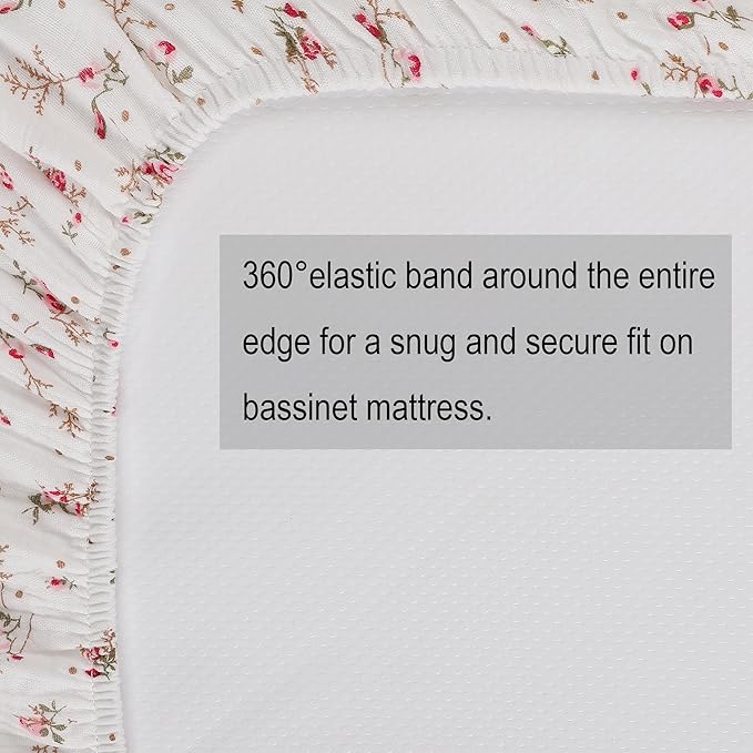 Onacosht Muslin Bassinet Sheets 3 Pack, 100% Cotton Baby Fitted Sheet 33" X 17" for Rectangle, Round, Oval, Hourglass Mattress, Pink and Floral