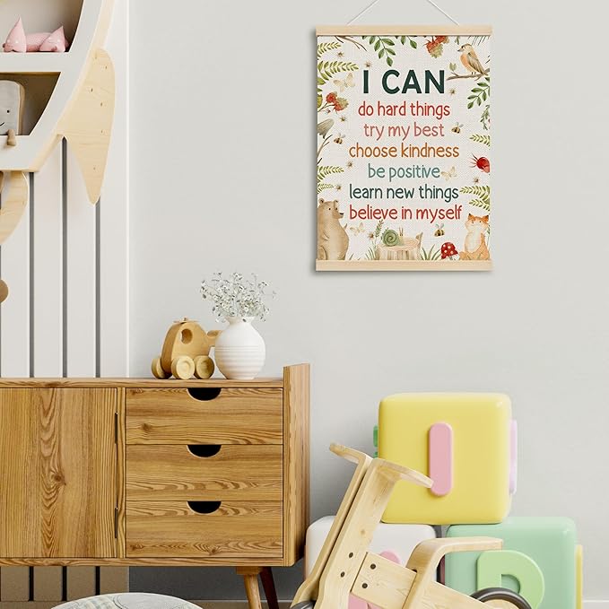 MOTERMATE Inspirational Nursery Poster Hanger Frame, Nature Forest Positive Quote Wall Hanging Decor Art Framed for Toddlers Kids Room Nursery Playroom, Motivational Wall Poster Prints, 12x16 Inch