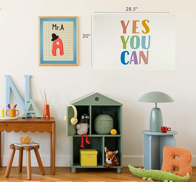 Positive Affirmation Rectangular Banner Flag Wall Decor Gift for Baby Boy Girl Kid,Nursery Playroom Reading Room Bedroom Front Decor Decor-Yes You Can-Baby Present Shower,Birthday Christmas Gift