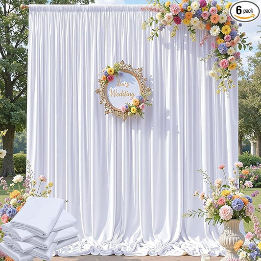 30×12 ft White Wrinkle Free Backdrop Curtain, Soft Silky Easy to Drape Wedding Drapes for Backdrop, 6 Panels 12ft Long Backdrop Curtains for Parties Birthday Baby Shower Photo Photography Backgrounds