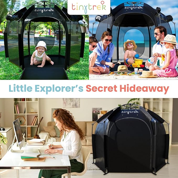 TinyTrek Baby Crib Tent - Breathable Crib Canopy Blackout Tent w/Hanging Toy, Travel Bag for Toddler Blackout Pack N Play Cover - On The Go Dome, Safety Baby Camping Kid Sleep Pod for Indoor Outdoor