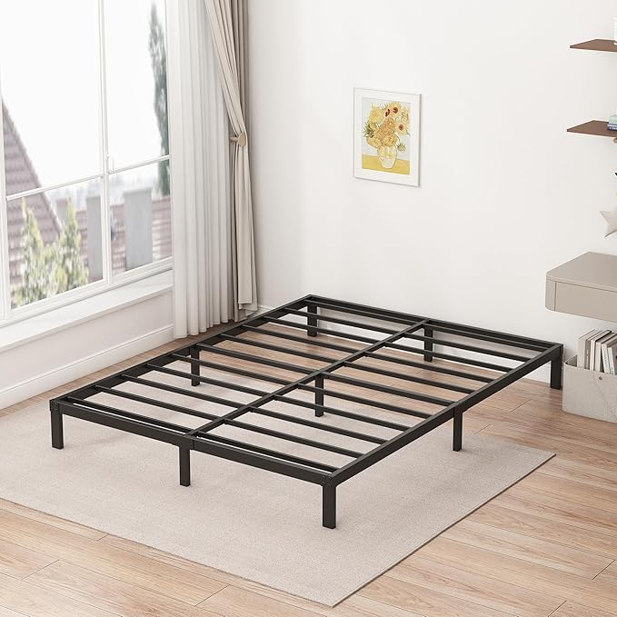 9 Inch Low Full Size Bed Frame Heavy Duty Metal Platform, No Box Spring Needed, Easy Assembly Mattress Foundation, No Noise, Black