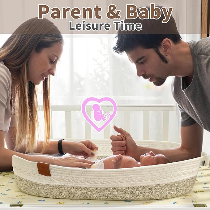 Deluxe Baby Changing Basket for Baby Dresser, Baby Moses Baskets for Newborn, Cotton Diaper Bassinet, Unisex Moses Basket for Babies, Foam Change Diaper Changing Pad for Dresser, Changing Table Topper