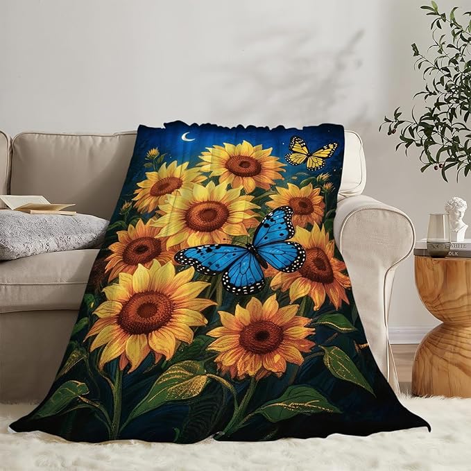 Sunflower Blanket Flower Throw Blanket Soft Cozy Fleece Fuzzy Stuffed Plush Flannel Gifts for Girls Women Boys Kids Adults 50"X60"