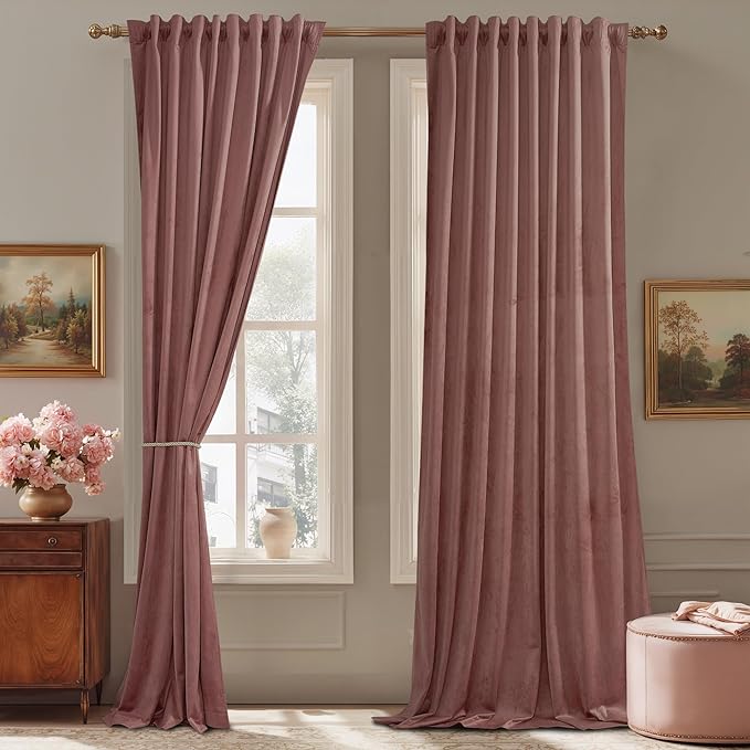 StangH Wild Rose Curtains 92 inches Long Super Soft Velvet Room Darkening Thermal Insulated Window Drapes Back Tab Elegant Decor for Nursery Bedroom Living Room, W52 x L92, 2 Panels