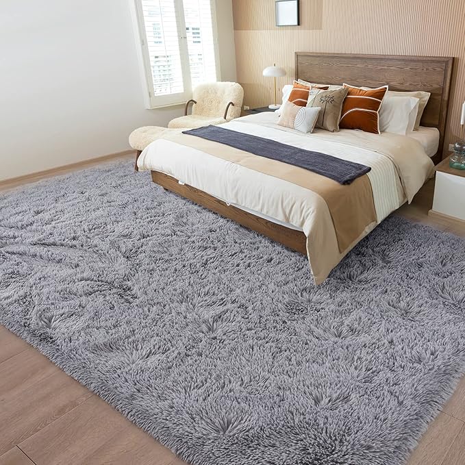 Merelax Soft Modern Indoor Large Shaggy Rug for Livingroom Bedroom Dorm Kids Room Home Decorative, Non-Slip Plush Fluffy Furry Fur Area Rugs Comfy Nursery Accent Floor Carpet 8x10 Feet, Grey