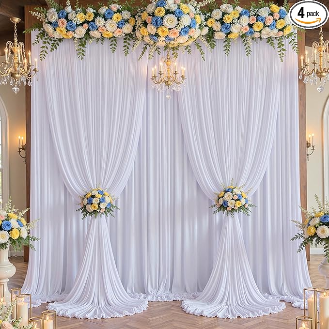 20×14 ft White Wrinkle Free Backdrop Curtain, Soft Silky Polyester Wedding Drapes 4 Panels 14ft Height Photo Backdrop Curtains for Parties Birthday Baby Shower Photography Background Cloth