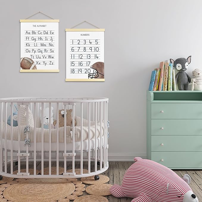 Buildinest Numbers Abc Wall Chart for Toddler Learning Posters, Nursery Wall Decor Playroom Wall Decor and Alphabet Banner,Preschool &Homeschool Wooden Alphabet Poster For Toddlers-B03