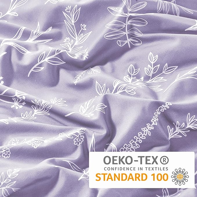 MUXHOMO Duvet Cover King Size, Reversible Floral Lavender Duvet Cover Set with Zipper Closure, 3 Pieces Botanical Patterns Soft Microfiber Bedding Set (90"x104", 2 Pillow Cases 20"×36")