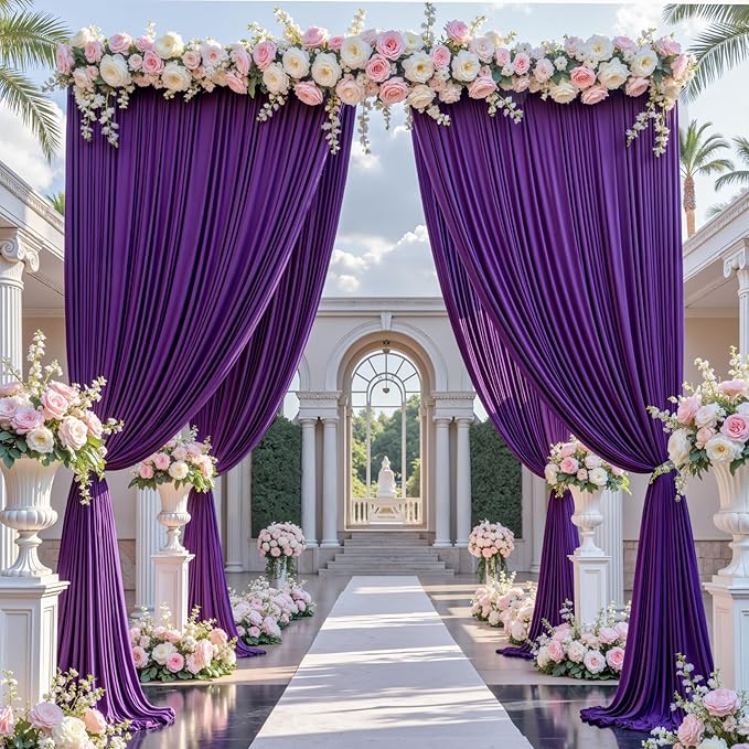 20×14 ft Purple Wrinkle Free Backdrop Curtain, Soft Silky Polyester Wedding Drapes 4 Panels 14ft Height Photo Backdrop Curtains for Parties Birthday Baby Shower Photography Background Cloth