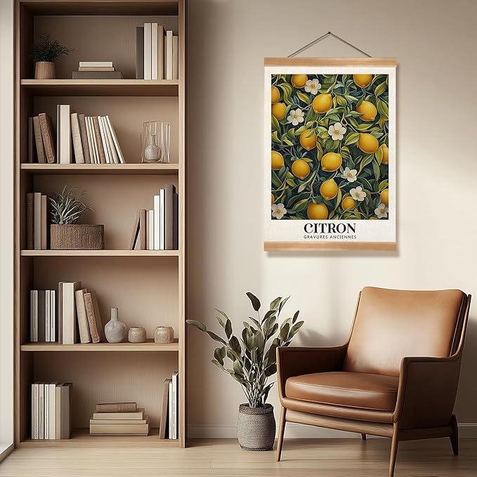 ZTGDA Farmhouse Citron Lemon Wall Art,Vintage Botanical Fruit Poster, French Style Canvas Print with Yellow Lemons, Linen Hanging Poster for Kitchen or Dining Room Decor 12x16In (Yellow-Lemon)