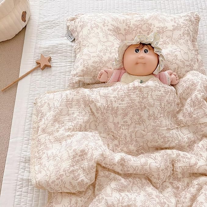 BuLuTu Muslin Toddler Blanket Rabbit Pattern, Soft Cotton Baby Toddler Quilted Blankets for Boys Girls Kids Comforter Lightweight Toddlers Nursery Bedding, Forest Pattern, 60"x78", No Pillow