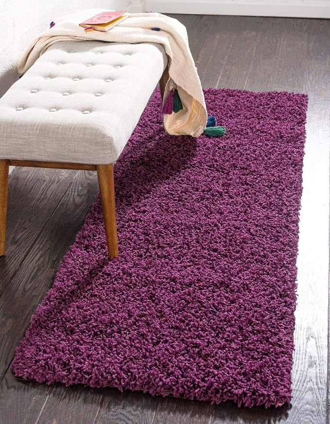 Unique Loom Solid Shag Collection Area Rug (2' 6" x 19' 8" Runner, Eggplant Purple)