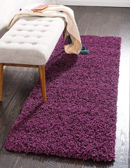 Unique Loom Solid Shag Collection Area Rug (2' 6" x 13' 1" Runner, Eggplant Purple)