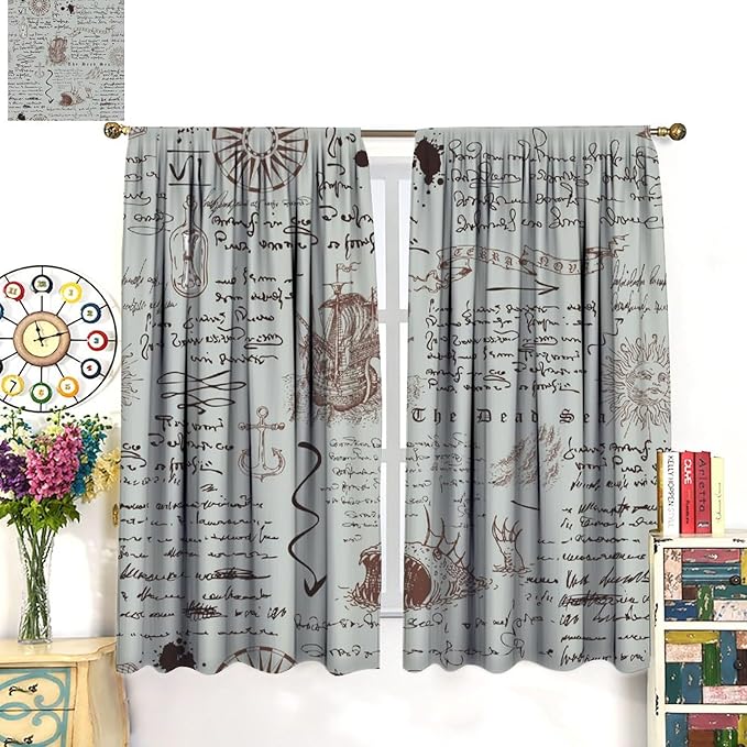 Nautical Theme Window Draperies, Pirate Sailboat Curtains for Bedroom & Living Room, Ocean Window Treatment - Starfish Print, 42x54 Inches, 2 Panels