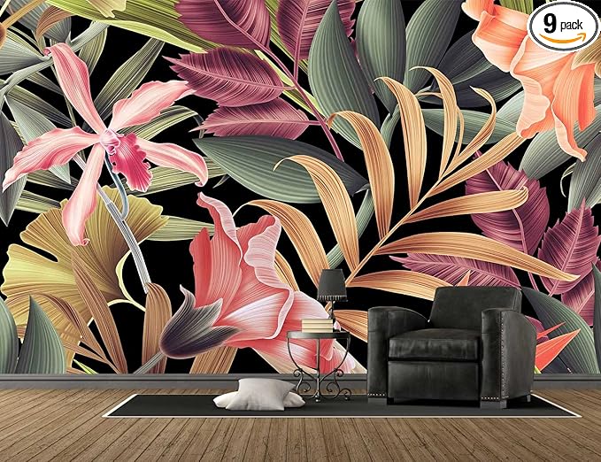 Banana Leaf Large Wallpaper Tropical Flower Wall Mural for Living Room Bedroom Dining Room(Not Self-Adhesive)