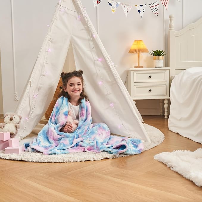 inhand Blue Unicorn Toys Glow in The Dark for Blanket,Unicorn Gifts for Girls Age 1 2 3 4 5 6 7 8 9 10 11 12 13 Birthday Halloween Christmas Cute Soft Room Decor Kids Blanket Blue Rainbow 50"X60"