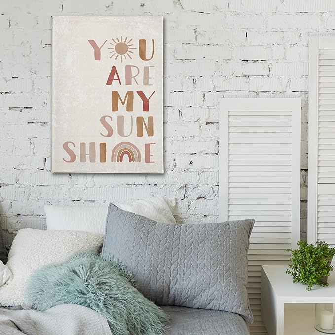 PHAMTE Wall Art You Are My Sunshine Wall Decor,Boho Nursery Decor,You Are My Sunshine Boho Sun Sunshine Rainbow Canvas Framed Wall Decor Home Teens Girls Kids Nursery Classroom Bedroom Living Room(16x24 Inch)