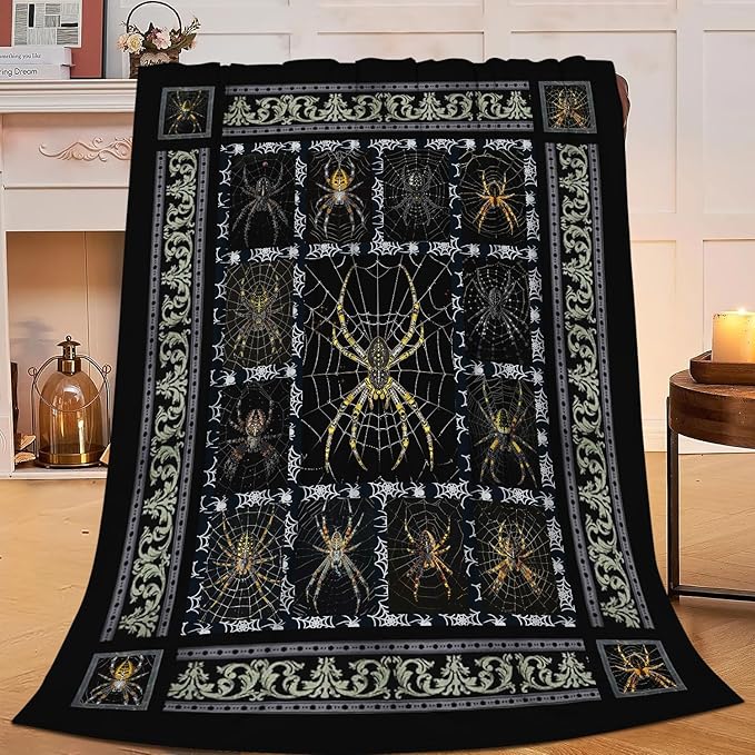 Spider Blanket Spider Throw Blanket Flannel Stuff Merch Cozy Decor Fleece Plush Fuzzy Warm Lightweight Bedding Gifts for Women Man Girl Boys Couch Soft 80"X60"