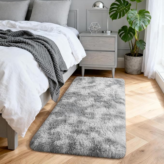 Merelax Soft Area Rugs for Livingroom Bedroom, Shaggy Plush Fuzzy Fluffy Carpet Furry Fur Rug,Modern Indoor Comfy Nursery Kids Dorm Home Decor Floor Mat, 2 x 4 ft, Tie-Dyed Light Grey
