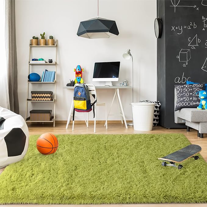 Merelax Modern Soft Fluffy Large Shaggy Rug for Bedroom Livingroom Dorm Kids Room Indoor Home Decorative, Non-Slip Plush Furry Fur Area Rugs Comfy Nursery Accent Floor Carpet 4'x6' Green