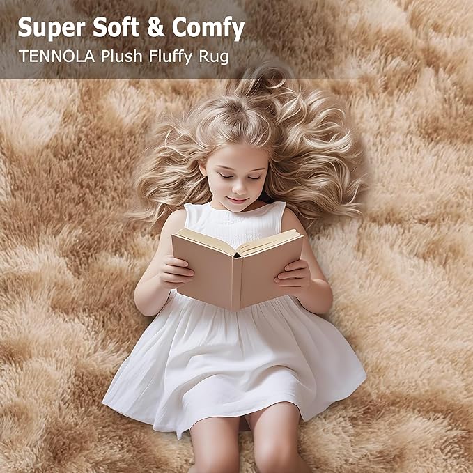 2x8 ft Plush High Pile Khaki Tie Dyed Rug Fluffy Soft Runner Bedside Rug for Bedroom Living Room Hallway Nursery Kids Home Decor Shag Carpet