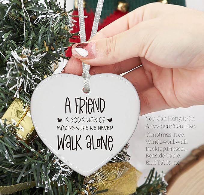 Heart Shaped Christmas Ornament-Friendship Gift for Best Friend Women BFF Soul Sister Birthday A Friend is God’s Way Ceramic Keepsake with Gift Box
