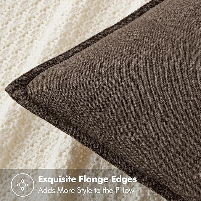MIULEE Decorative Linen Euro Sham Pillow Covers 22x22 Inch Dark Coffee Boho Farmhouse Neutral Winter Couch Throw Pillows for Bed Pack of 2 Accent Modern Pillowcase Sofa Livingroom Home Decor