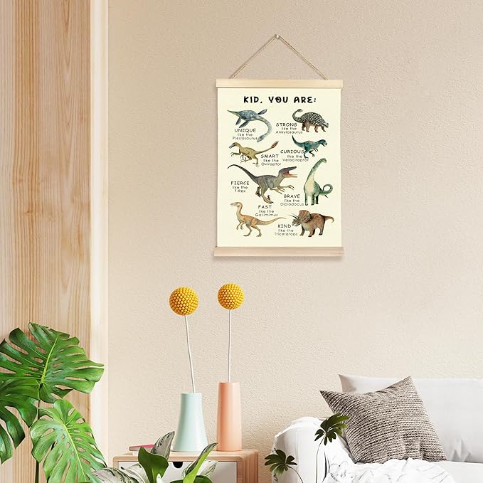 Hiuwevt Dinosaur Nursery Poster Hanger Frame, Dinosaur Room Decor for Boys, Inspirational Educational Dinosaurs Wall Art Decor for Classroom Kids Boys Room Home, 12x16 Inch