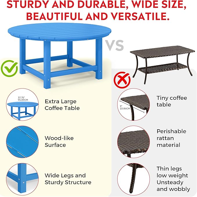 Costaelm Paradise Kids 5-Piece HDPE Outdoor Patio Round Dining Table and Chairs Set, Pacific Blue