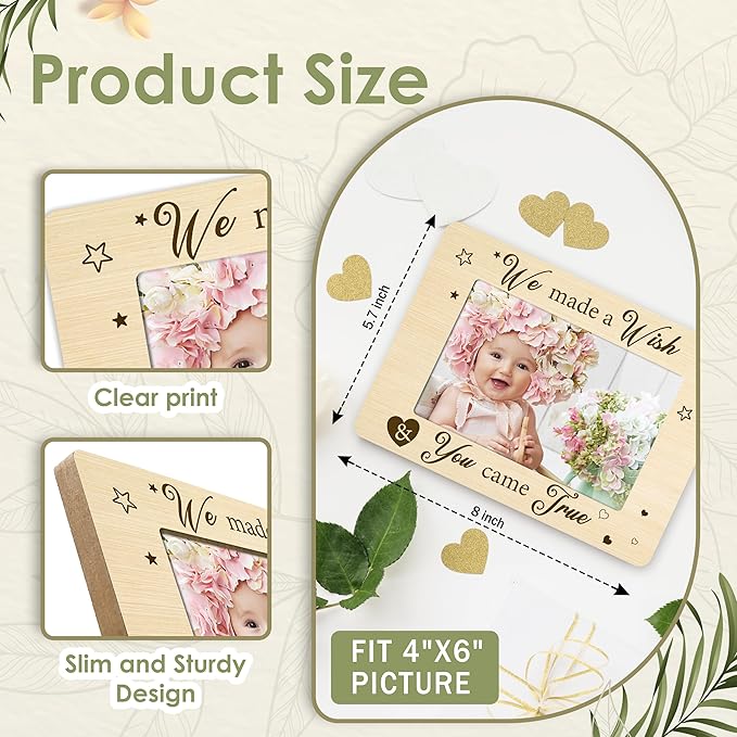 First Christmas Baby Picture Frame - Gender Reveal Decorations and Baby Shower Gifts for New Mom Grandparent Pregnancy Announcement Newborn Nursery 4 X 6 Inch Natural Wood Picture Frame - A15