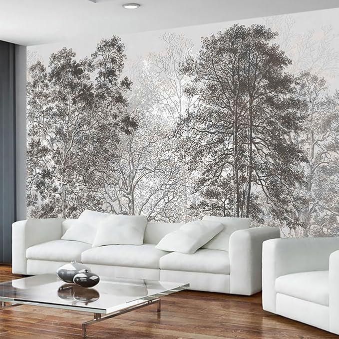 Vintage Forest Mural Wallpaper Gray Trees Woodland Wallpaper Bedroom Living Room Large Art Mural Vintage（Not Peel and Stick）