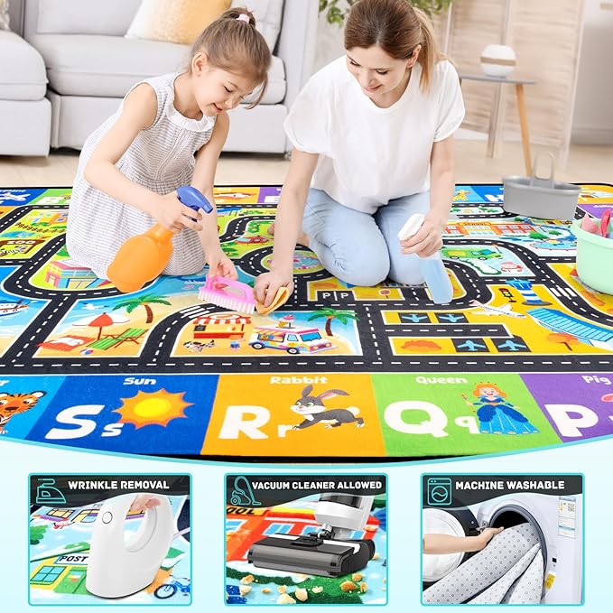 ABC Kids Rugs for Playroom 6x9FT Non-Slip Play Carpet Baby Play Mat for Floor Washable Alphabet Nursery Preschool Daycare Classroom Carpet