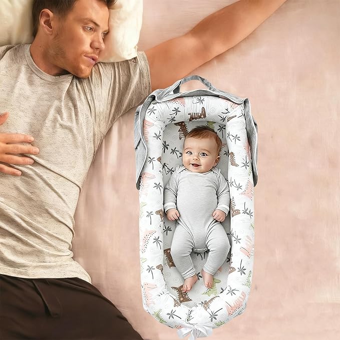 Baby Lounger for Newborn Portable Bag,Baby Lounger Play Mat Awake-Time,Newborn Babies Essentials Gifts 0-24 Months Home Travel(Crocodile Jungle)