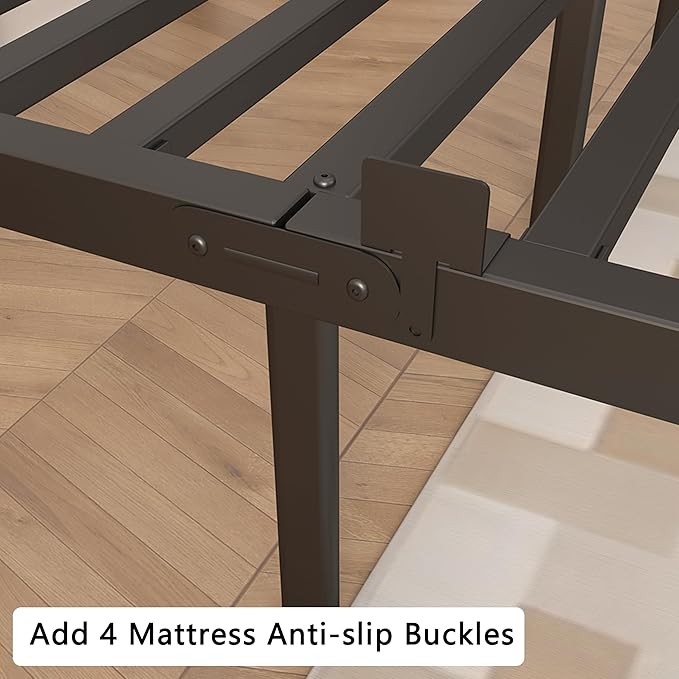 Black Bed Frame Twin Size 16 Inch, Metal Twin Bed Frame No Box Spring Needed, DIY Headboard Holes, Heavy Duty Steel Support 3500 LBS, Noiseless, Round Corner Legs, Storage Space, Easy Assembly