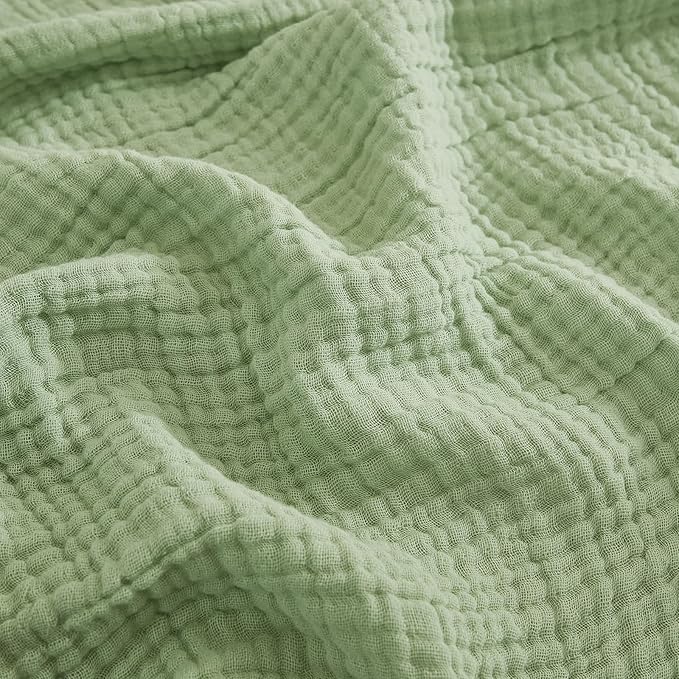EMME Cotton Twin Blanket for Couch Soft Airy Muslin Bed Blankets Lightweight Breathable Blanket All Season Gauze Blanket, Sage Green