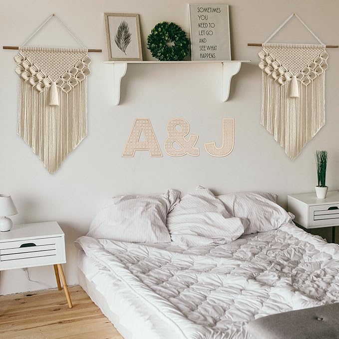 Wooden Rattan Letters 8 inch Wood Letters T for Wall Decor Crafts Boho Nursery Decor for Baby Shower Wedding Bedroom Name Signs Large Rustic Letter Home Decoration
