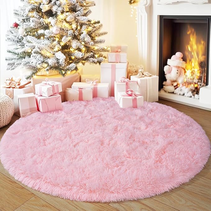 6‘x6’ Round Pink Rugs for Girls Bedroom, Ultra Soft Fluffy Circle Rug for Kids Room, Cute Shag Rugs for Living Room Playroom Tent Castle Home Decor Rug