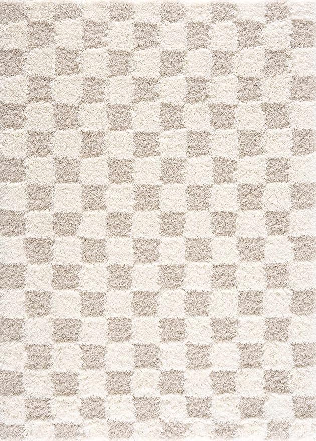 BoutiqueRugs Atira Checkered Shag Area Rug - Cream, Light Beige, Light Brown - 18" x 18" Sample