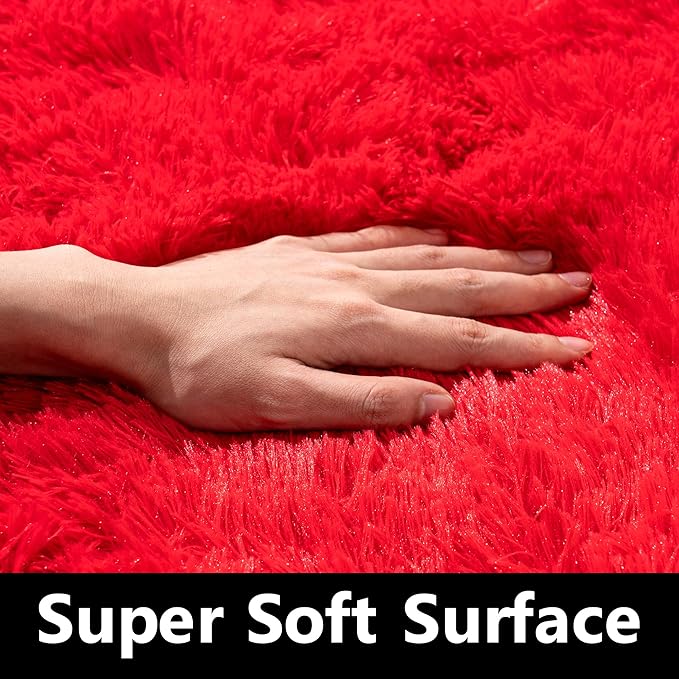 Area Rug 6x9 for Living Room Anti Slip - Fluffy Rug for Bedroom Washable - 6 by 9 Carpet Fuzzy Rugs Indoor Red